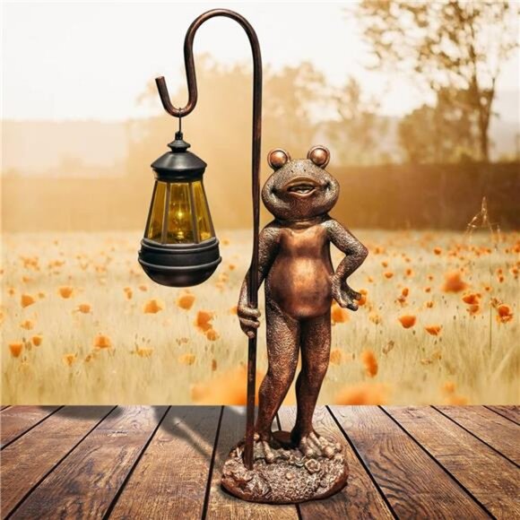 Large Frog Statue with Solar Lantern Outdoor Lawn Decoration Garden Frog Decor - Picture 1 of 8